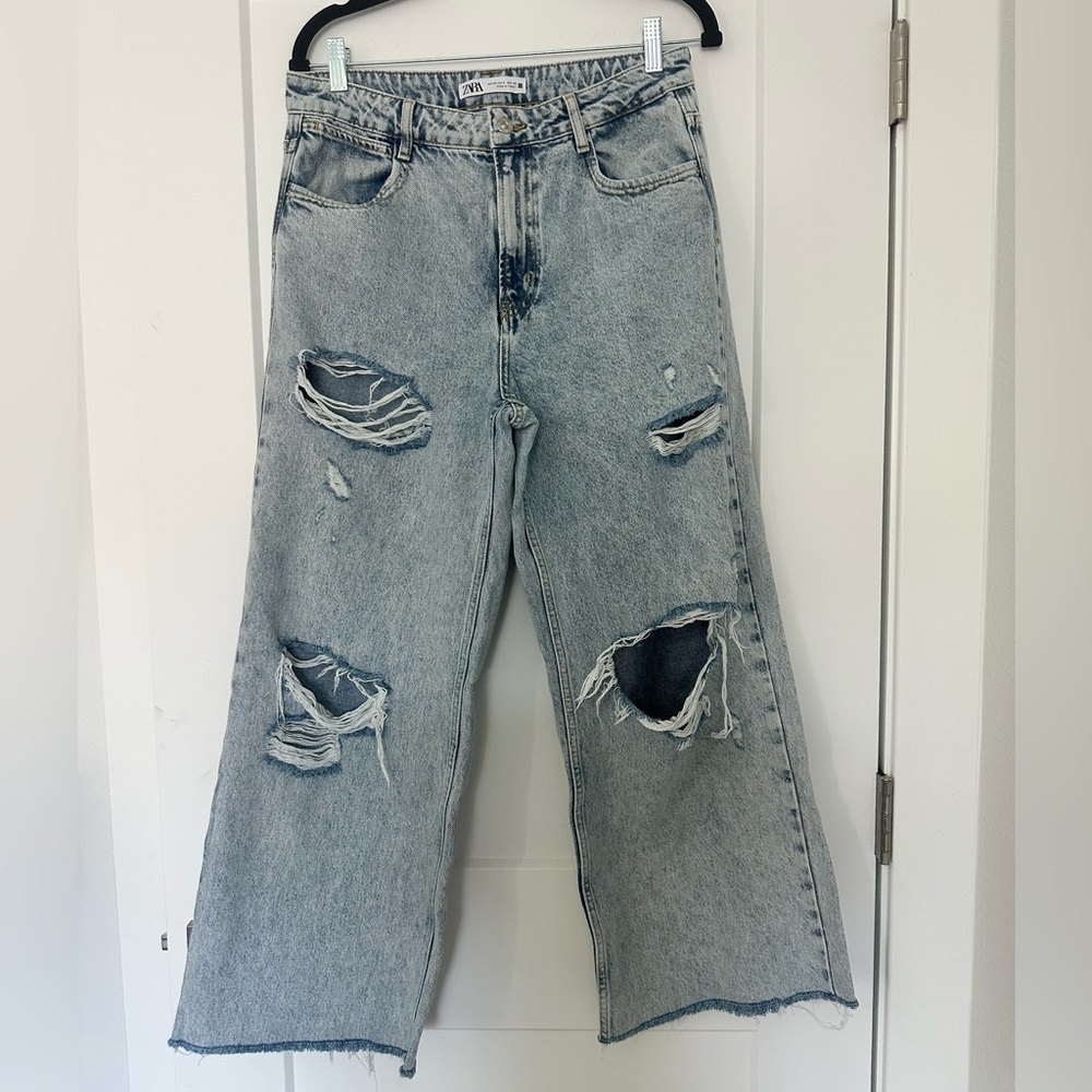 Zara high waisted Distressed Light Blue Jeans
